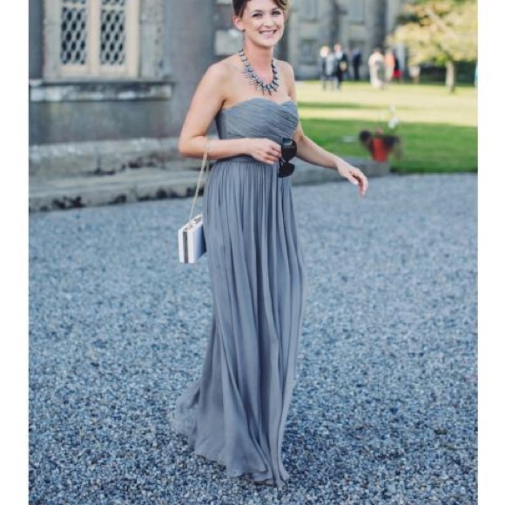 Jcrew grey silk chiffon strapless bridesmaid dress